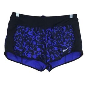 Nike Dri Fit Womens Running Shorts Athletic Black Blue Print Size M